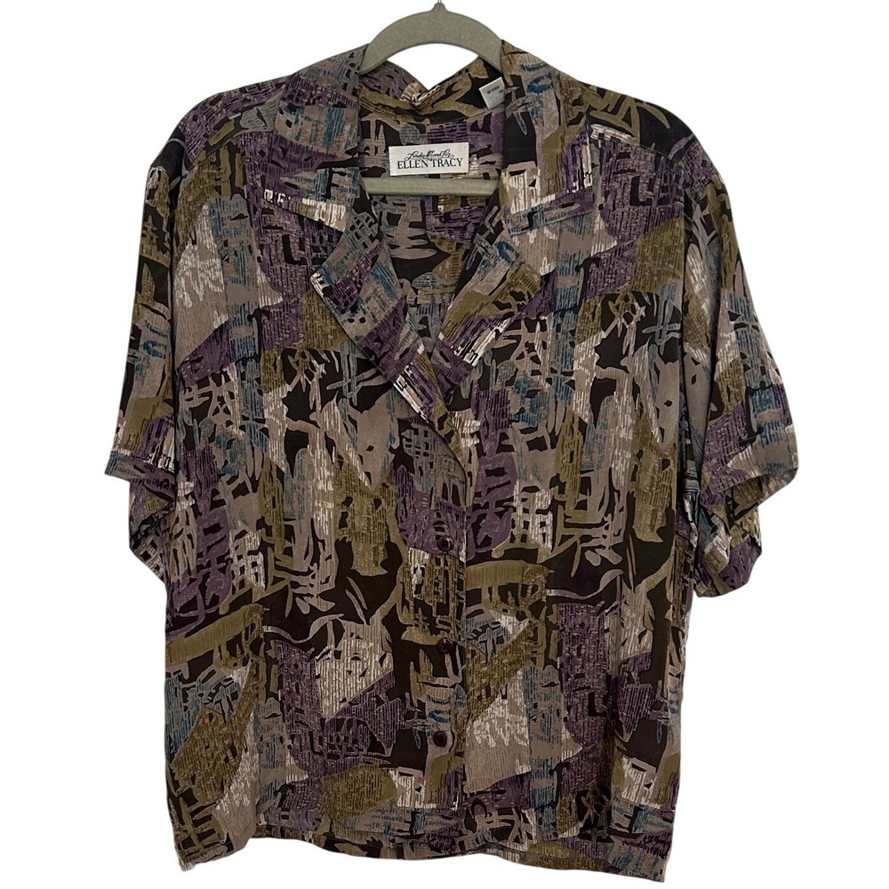 Vintage Silk Blouse Linda Allard for Ellen Tracy Size 8 90s‎ Abstract